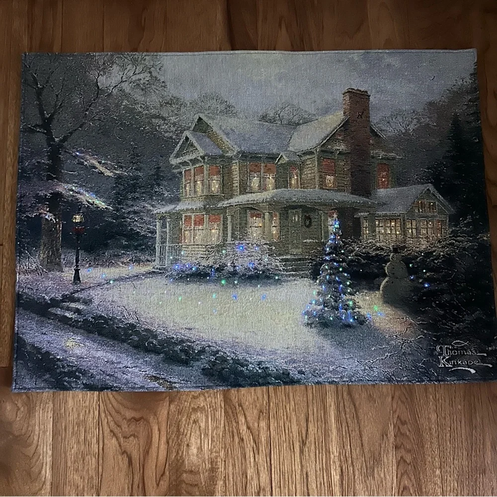 Thomas Kinkade Tapestry Victorian Christmas III Wall Hanging lights 36 X 26 inch